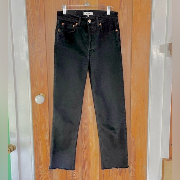 RE/DONE 70s High Rise Stove Pipe Black Jeans Washed Noir Denim Button Fly Sz 26 - Picture 3 of 15